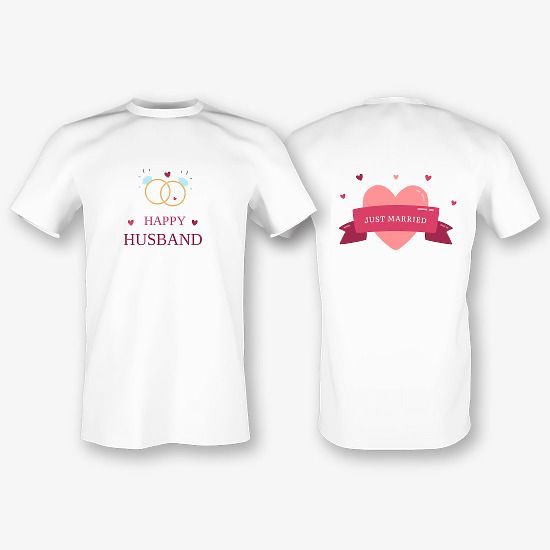 Template of a pair of T-shirts for newlyweds